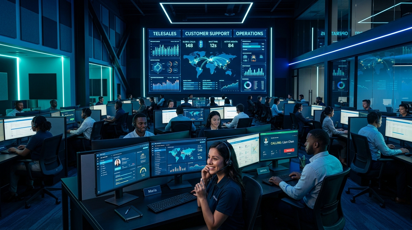 Teleoperadora profesional de Pandora Revolution con auriculares y software CRM